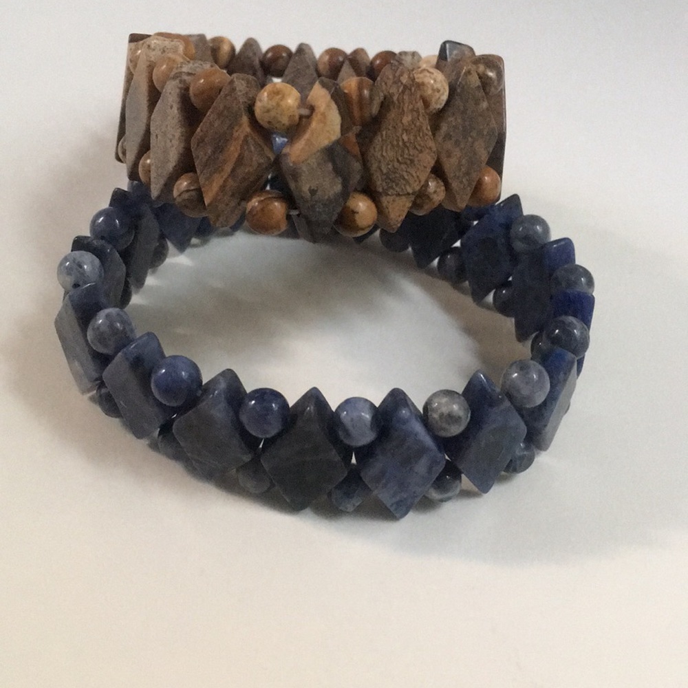 Pair Boho Stone Stretch Bracelets